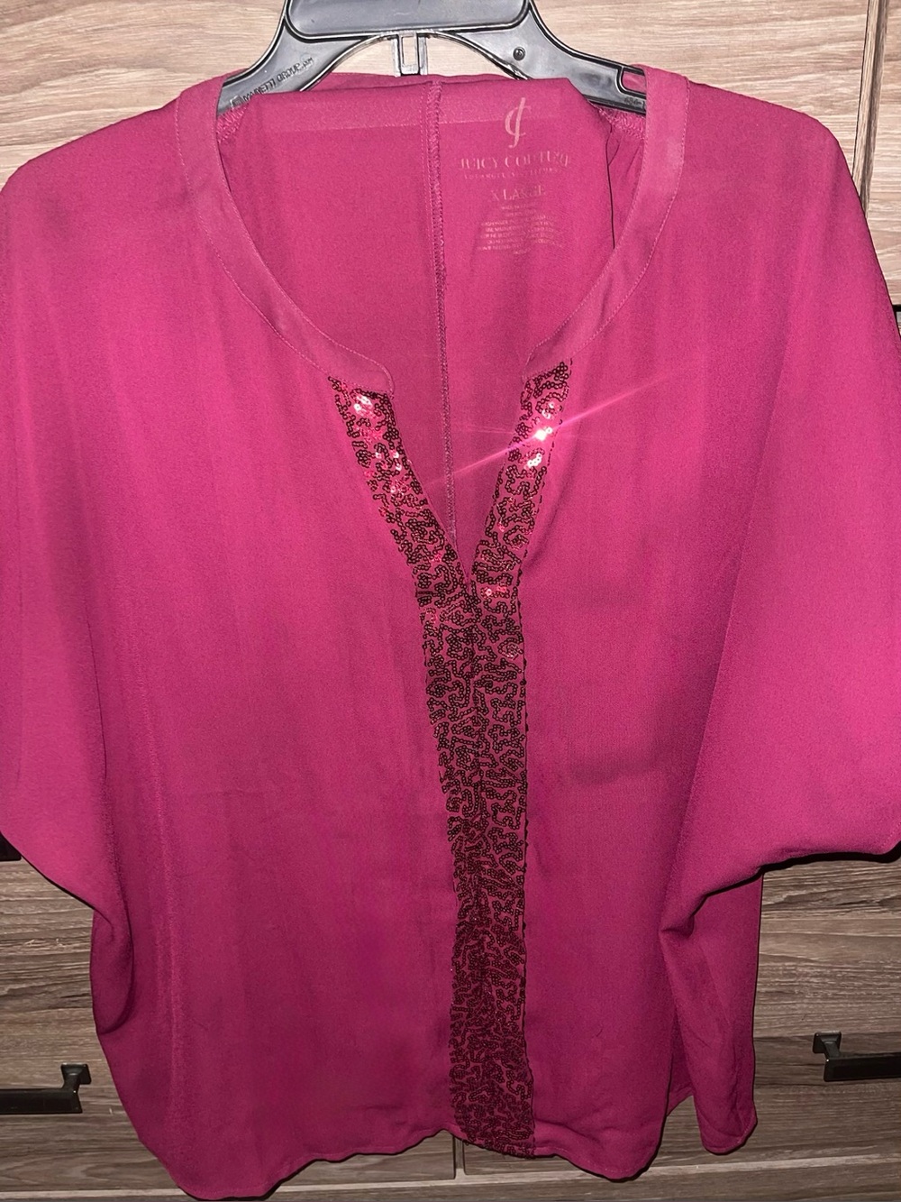 Juicy Couture Maroon Embellished V-Neck Top